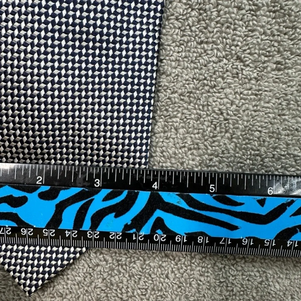 Harve Benard Silk Tie Navy Blue White Geometric Diamond Weave Mens Necktie 4
